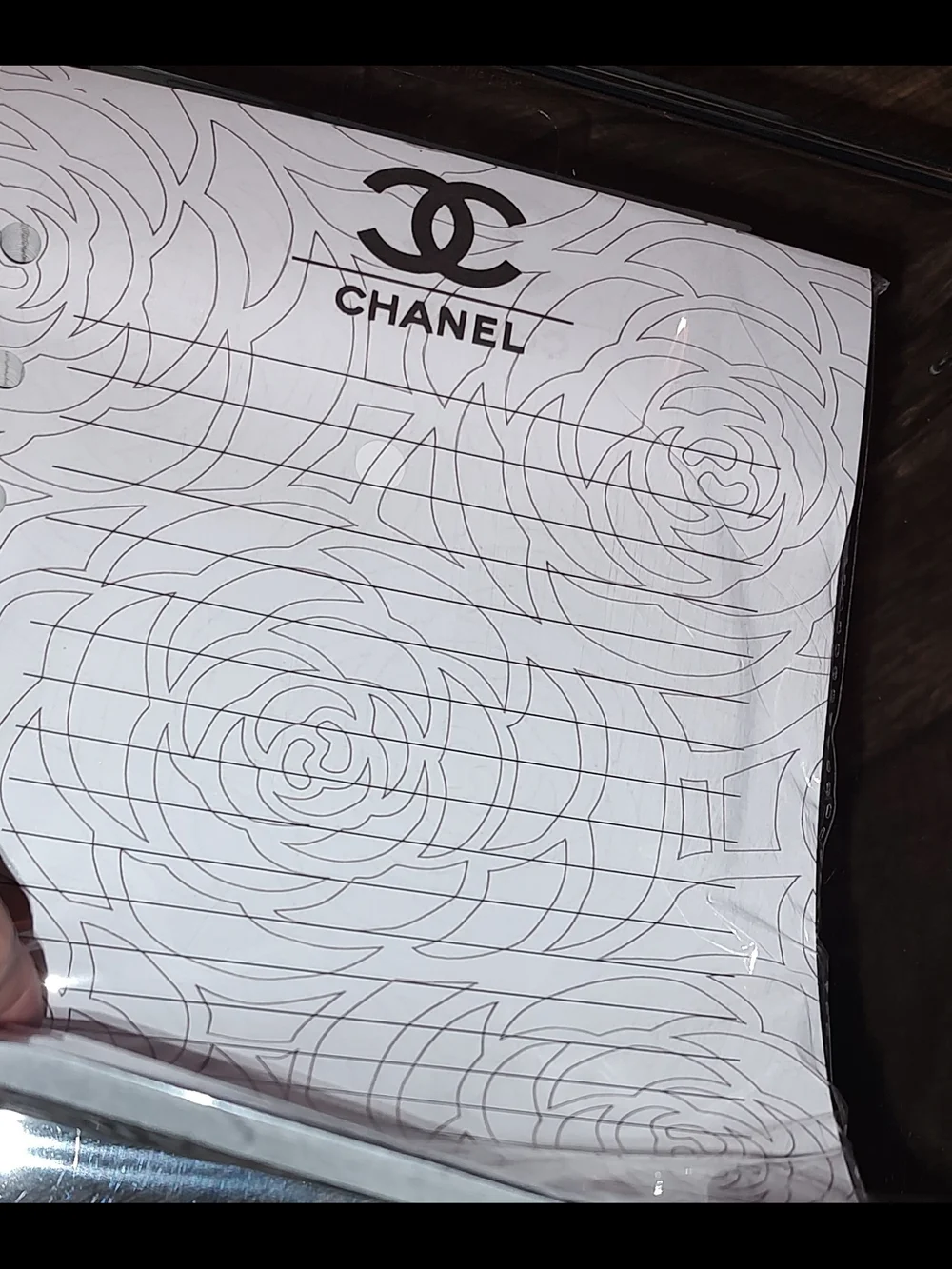 CHANEL Black and White Floral Lined A5 Size Refill Paper